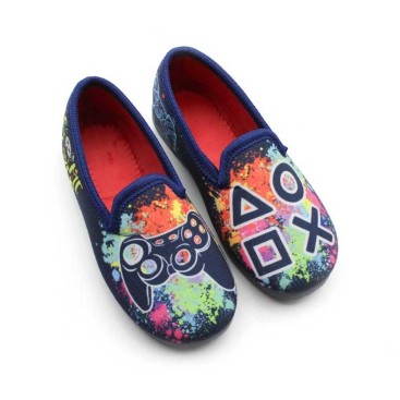 Zapatillas de casa niño invierno azul marino con estampado gamer