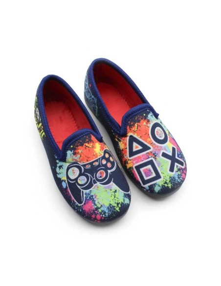 Zapatillas de casa niño invierno azul marino con estampado gamer