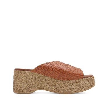 sandalia cuña esparto trenzada naranja mujer vista lateral