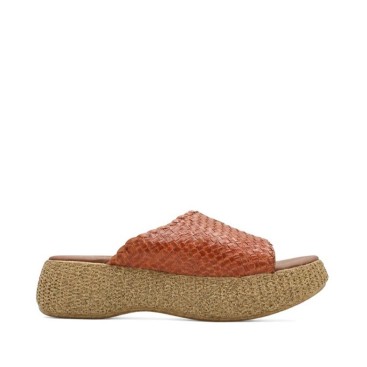 Zueco Multicolor de Plataforma Toscana con piel trenzada coral y verde oliva