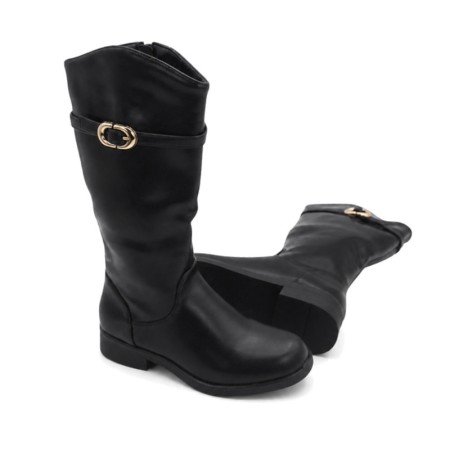 Botas altas negras de niña con interior cálido y suela de goma
