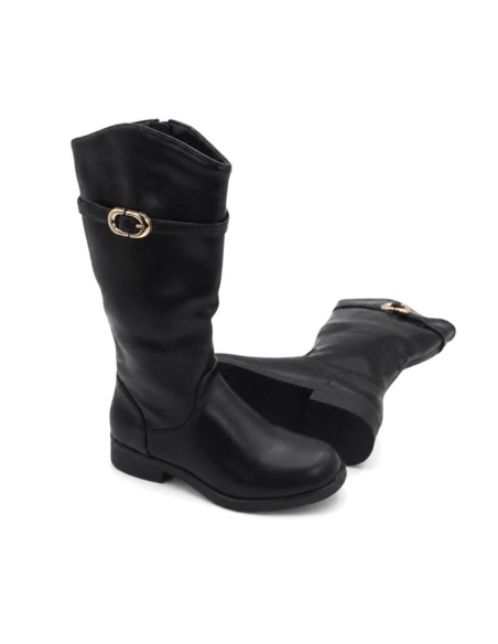 Botas altas negras de niña con interior cálido y suela de goma