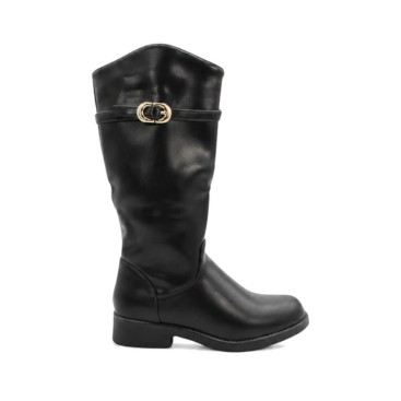 Bota alta negra niña con hebilla dorada Bubble Kids