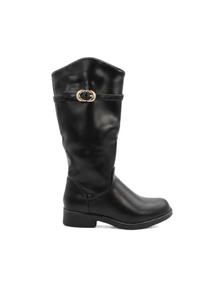 Bota alta negra niña con hebilla dorada Bubble Kids