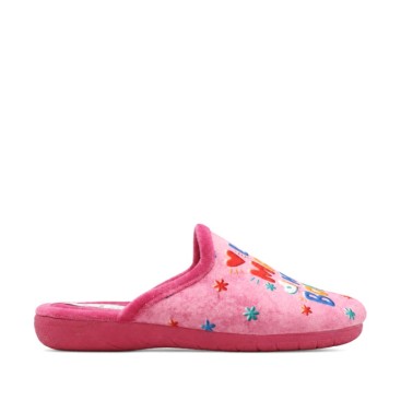 Zapatilla abierta mujer rosa vista lateral