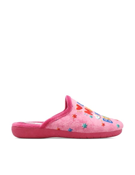 Zapatilla abierta mujer rosa vista lateral