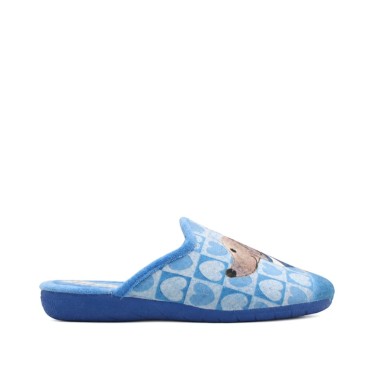 Zapatilla abierta mujer azul vista lateral