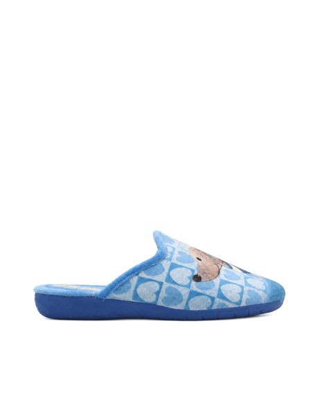 Zapatilla abierta mujer azul vista lateral