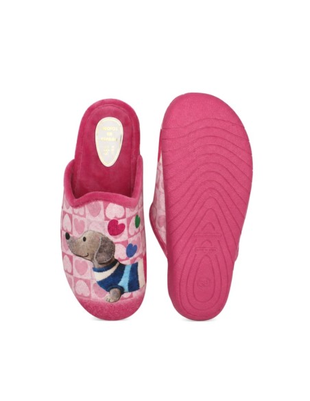 Zapatilla rosa mujer con perro salchicha