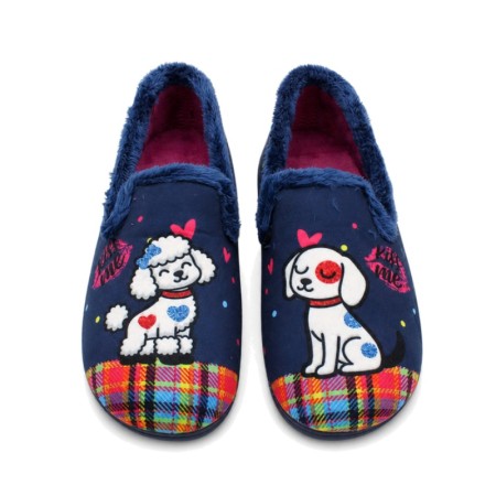 Zapatilla de casa cerrada invierno con perros azul