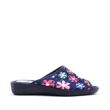 zapatilla andar por casa mujer azul marino flores