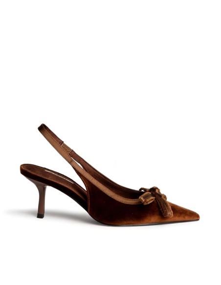 Zapato destalonado terciopelo coñac Corina con lazo vista lateral