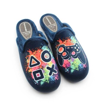 Zapatilla casa gamer azul marino para niño y hombre