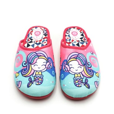 zapatillas casa verano niña sirena fucsia puntera cerrada diseño divertido