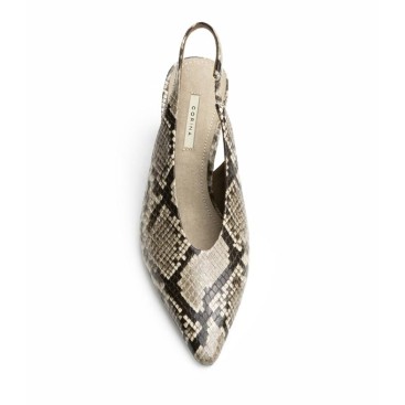 Zapato estampado serpiente beige de punta fina vista superior