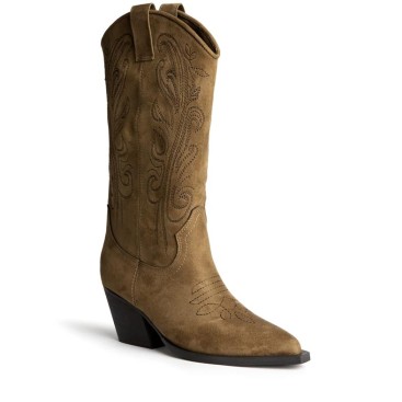 Bota western camel bordada con tacón de 6,2 cm