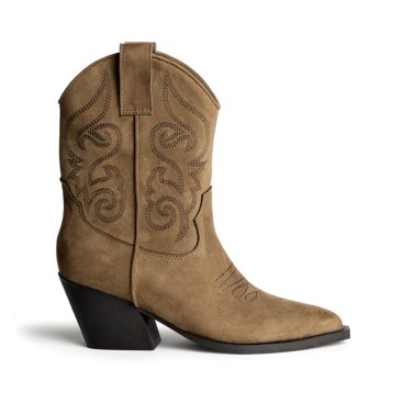 Botín cowboy camel Corina M6760 de antelina vista lateral