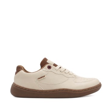 Zapatilla barefoot beige mujer con cordones vista lateral