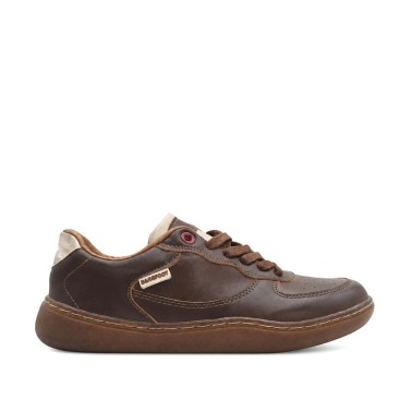 Zapatilla barefoot marrón mujer con cordones vista lateral