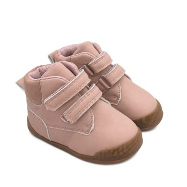 Botín rosa doble velcro niña vista diagonal