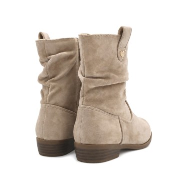 Botín de antelina beige niña con tacón bajo
