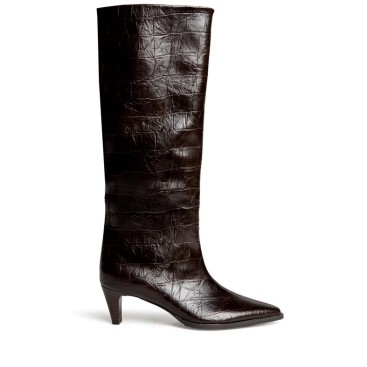 Bota alta efecto cocodrilo marrón Corina vista lateral