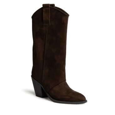 Bota marrón chocolate de antelina con tacón campero de 8 cm