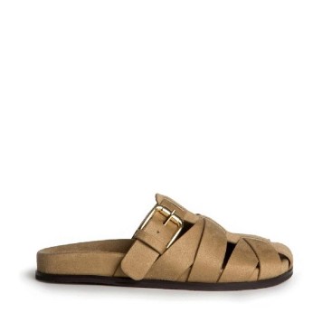 sandalia camel tipo zueco mujer