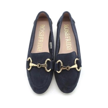 Mocasines Azul Marino con cadena dorada de mujer