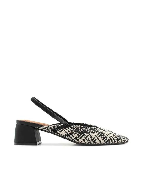 Zapato de tacón cuadrado y destalonado blanco y negro para Mujer