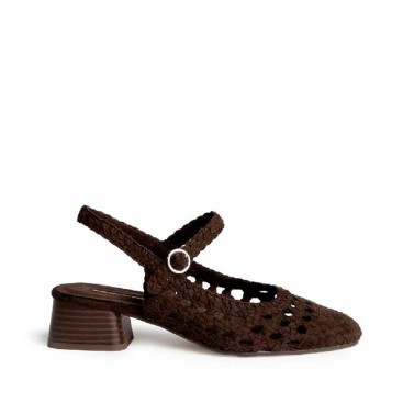zapatos marrones chocolate mujer tacon bajo trenzado