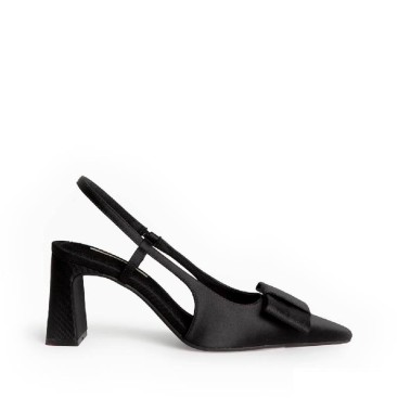 Zapato negro mujer vestir Corina M6255 de raso con lazo delantero