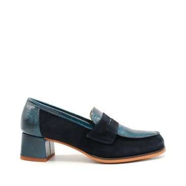 mocasin azul marino mujer con tacón