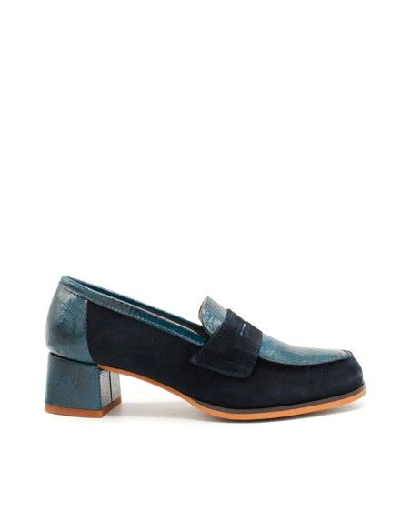 mocasin azul marino mujer con tacón