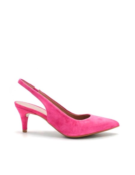 zapatos fiesta tacón bajo fucsia