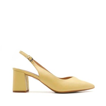 Zapato destalonado piel amarilla tacón ancho – vista lateral