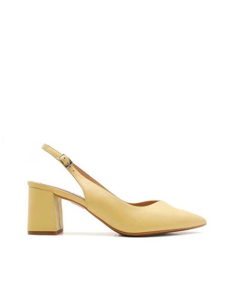 Zapato destalonado piel amarilla tacón ancho – vista lateral