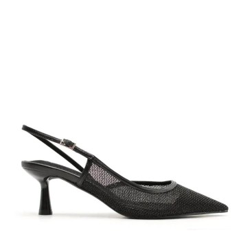 Zapatos Mujer Negros de rejilla con Tacón