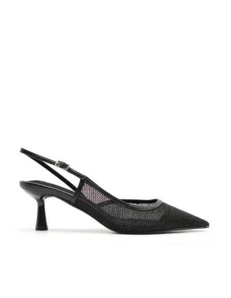 Zapatos Mujer Negros de rejilla con Tacón
