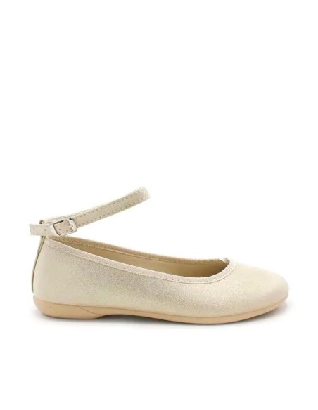 Bailarinas beige niña con pulsera y cierre de hebilla