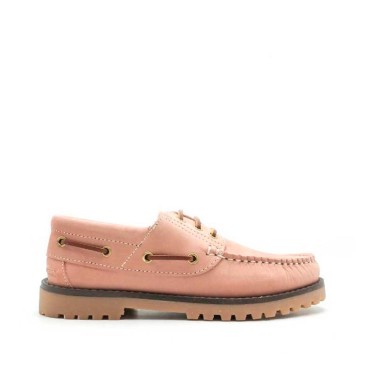zapatos náuticos mujer rosa piel nobuck vista lateral