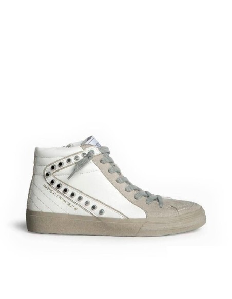 Zapatilla Corina abotinada blanca con tachas mujer
