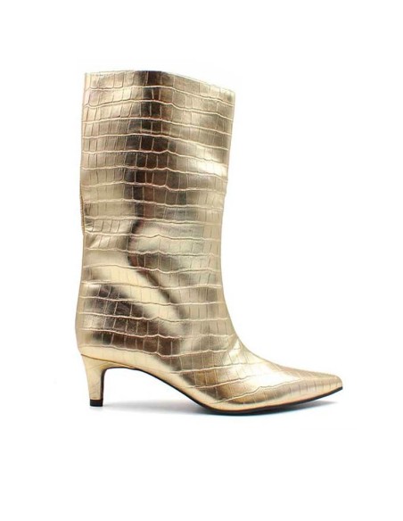 Bota dorada mujer efecto cocodrilo vista lateral