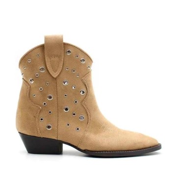 Botines cowboy Corina mujer camel con ojales