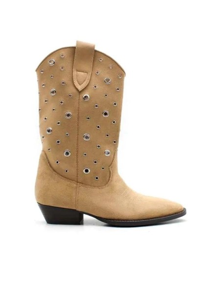 Bota media camel con ojales metálicos plateados Corina para mujer