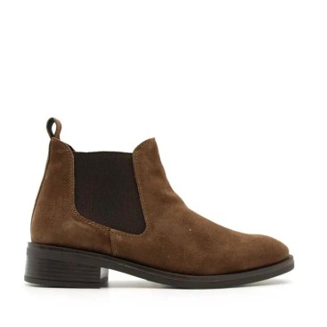 botin chelsea piel serraje marrón mujer​