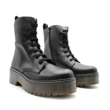 Botines militares negras con plataforma de piel