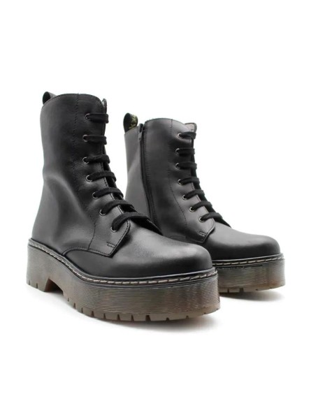 Bota militar negra mujer de piel con plataforma