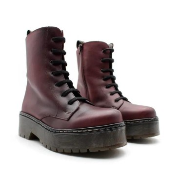 bota militar burdeos con plataforma de mujer