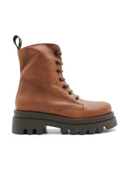 Bota militar marrón mujer de piel con plataforma vista lateral
